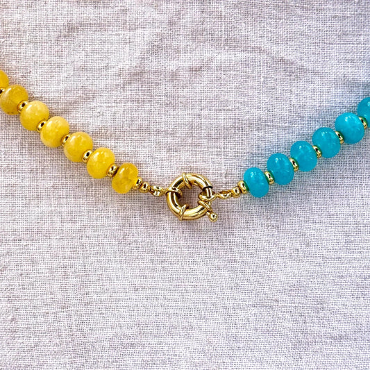 Turquoise and yellow jade bead necklace with freshwater pearls Marisol by Studio Gløra