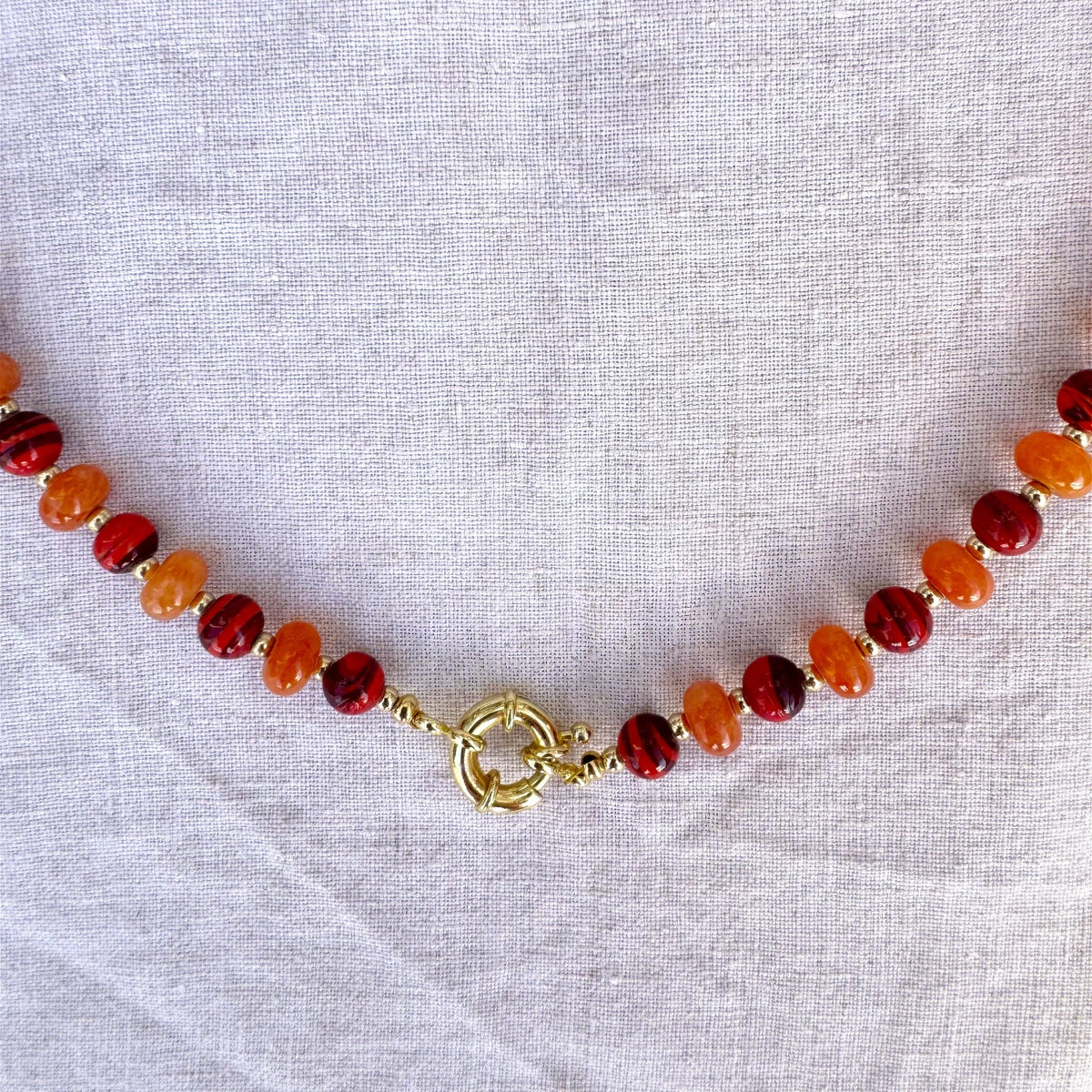 Orange jade and terracotta ceramic bead necklace Candela by Studio Gløra