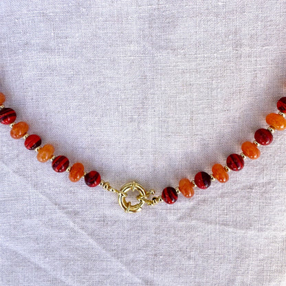Orange jade and terracotta ceramic bead necklace Candela by Studio Gløra