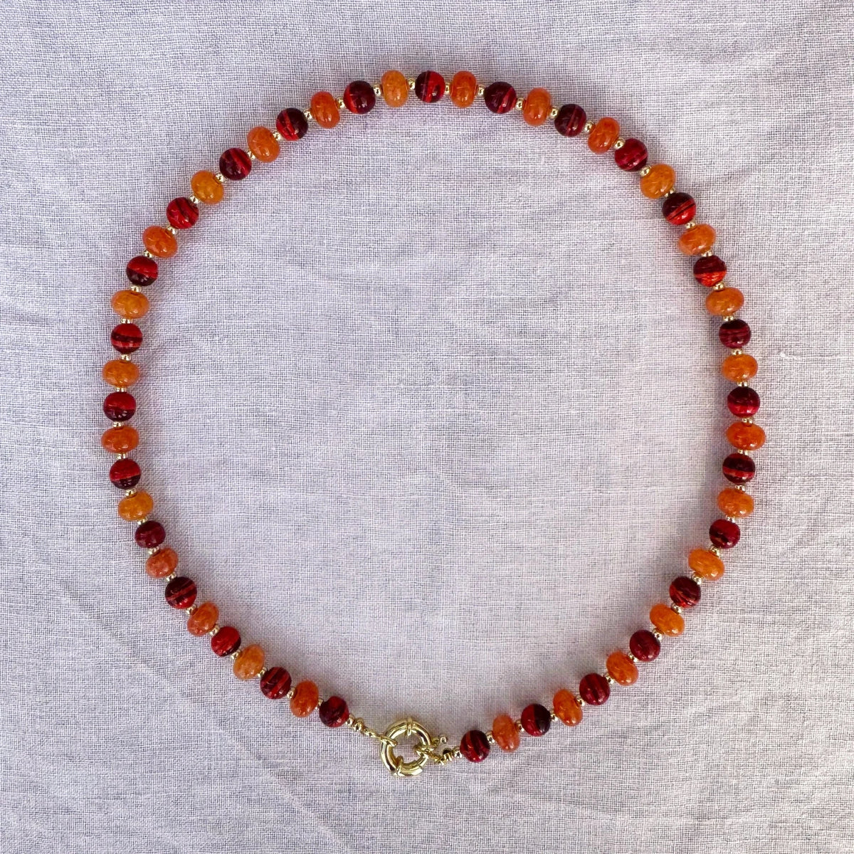 Orange jade and terracotta ceramic bead necklace Candela by Studio Gløra