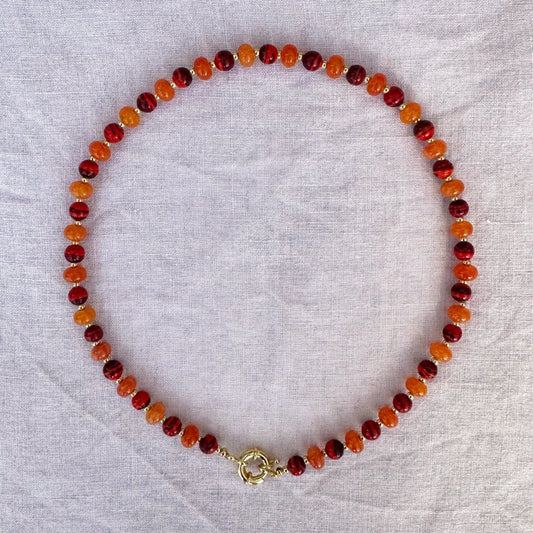 Orange jade and terracotta ceramic bead necklace Candela by Studio Gløra