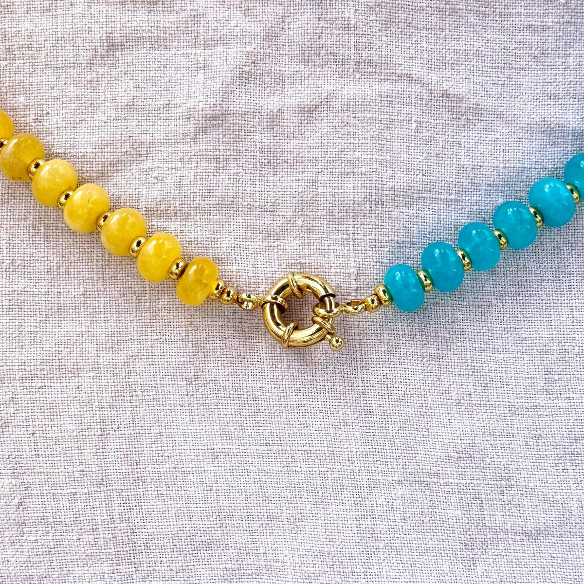 Turquoise and yellow jade bead necklace with freshwater pearls Marisol by Studio Gløra