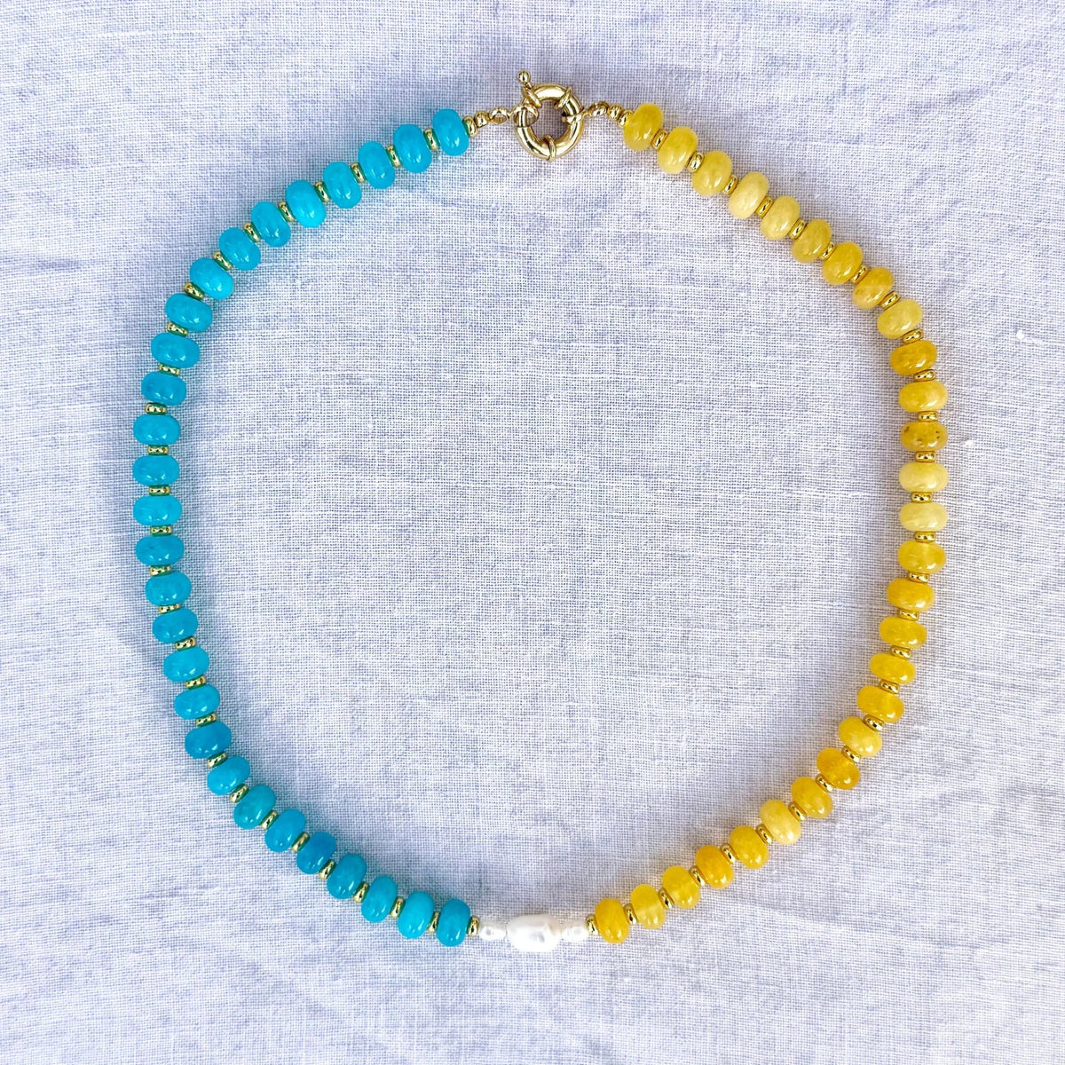 Turquoise and yellow jade bead necklace with freshwater pearls Marisol by Studio Gløra